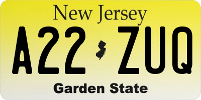 NJ license plate A22ZUQ