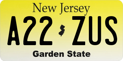 NJ license plate A22ZUS