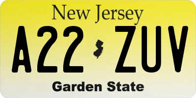NJ license plate A22ZUV