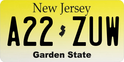 NJ license plate A22ZUW