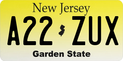 NJ license plate A22ZUX