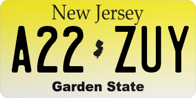 NJ license plate A22ZUY