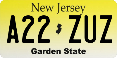 NJ license plate A22ZUZ