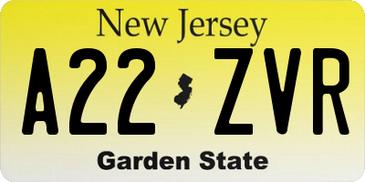 NJ license plate A22ZVR