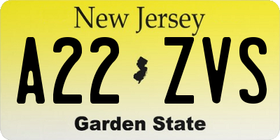 NJ license plate A22ZVS