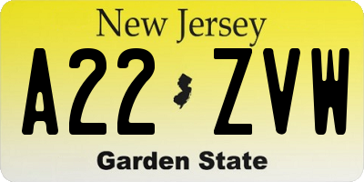 NJ license plate A22ZVW