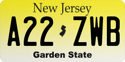 NJ license plate A22ZWB