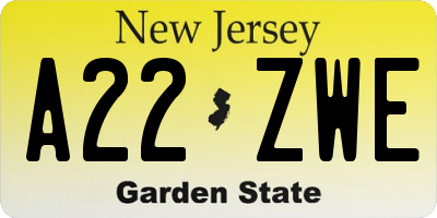 NJ license plate A22ZWE