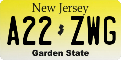 NJ license plate A22ZWG