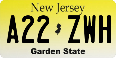 NJ license plate A22ZWH