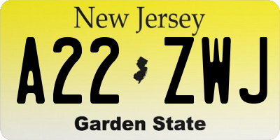 NJ license plate A22ZWJ
