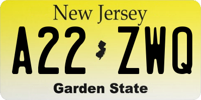 NJ license plate A22ZWQ