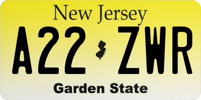 NJ license plate A22ZWR