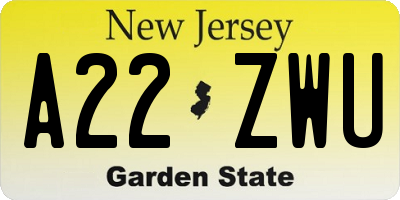 NJ license plate A22ZWU
