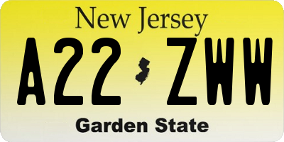 NJ license plate A22ZWW