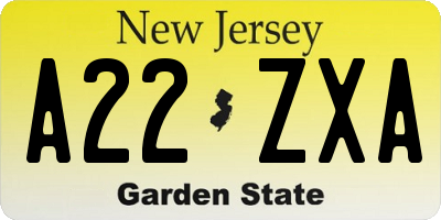 NJ license plate A22ZXA