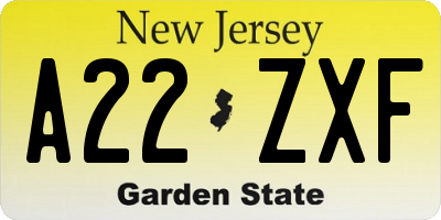 NJ license plate A22ZXF