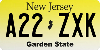 NJ license plate A22ZXK
