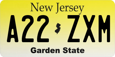 NJ license plate A22ZXM