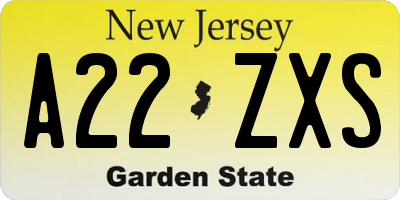 NJ license plate A22ZXS