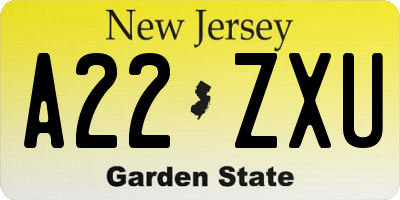 NJ license plate A22ZXU