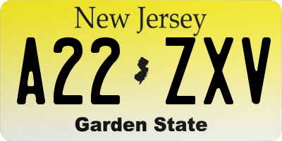 NJ license plate A22ZXV