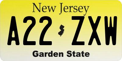 NJ license plate A22ZXW