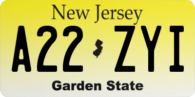 NJ license plate A22ZYI