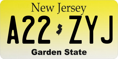 NJ license plate A22ZYJ