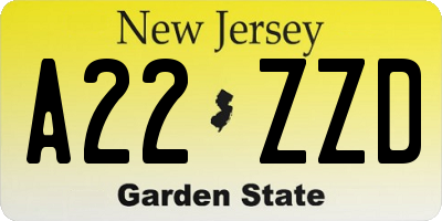 NJ license plate A22ZZD