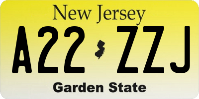 NJ license plate A22ZZJ