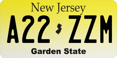 NJ license plate A22ZZM
