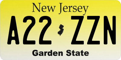 NJ license plate A22ZZN