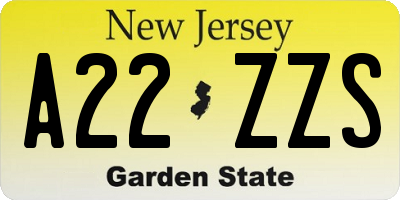 NJ license plate A22ZZS