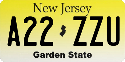 NJ license plate A22ZZU