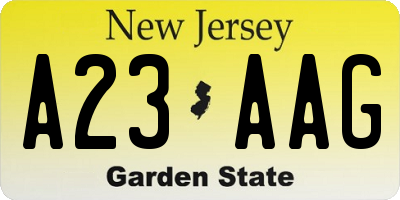NJ license plate A23AAG