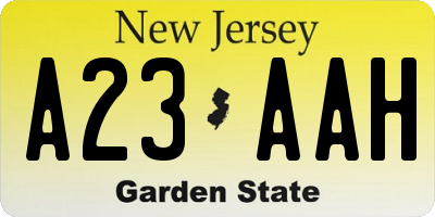 NJ license plate A23AAH