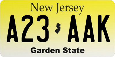 NJ license plate A23AAK