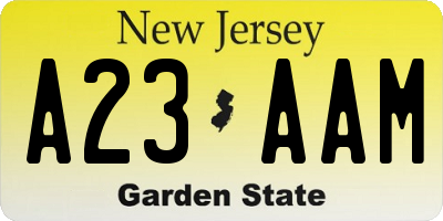 NJ license plate A23AAM