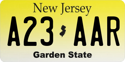 NJ license plate A23AAR