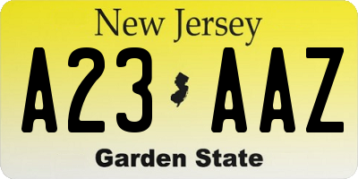 NJ license plate A23AAZ