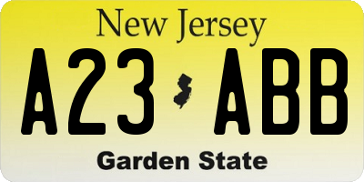 NJ license plate A23ABB