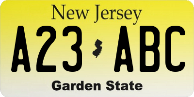 NJ license plate A23ABC
