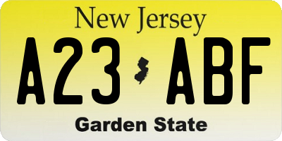 NJ license plate A23ABF