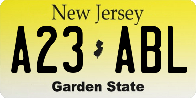 NJ license plate A23ABL