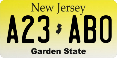NJ license plate A23ABO