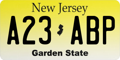 NJ license plate A23ABP
