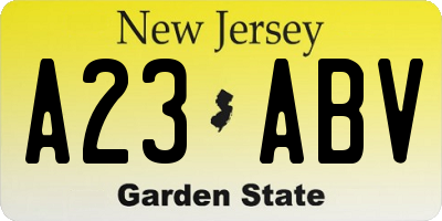NJ license plate A23ABV