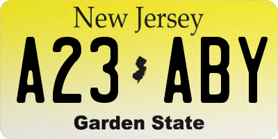 NJ license plate A23ABY