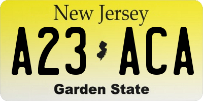 NJ license plate A23ACA